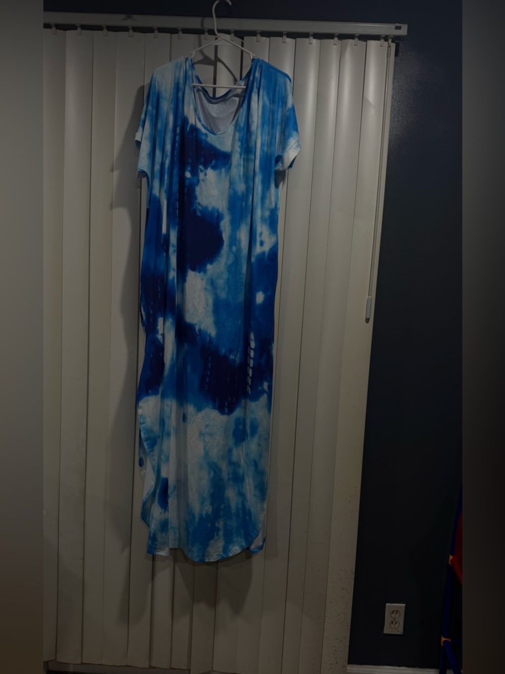 Blue Tie-Dye Short Sleeve Maxi Dress